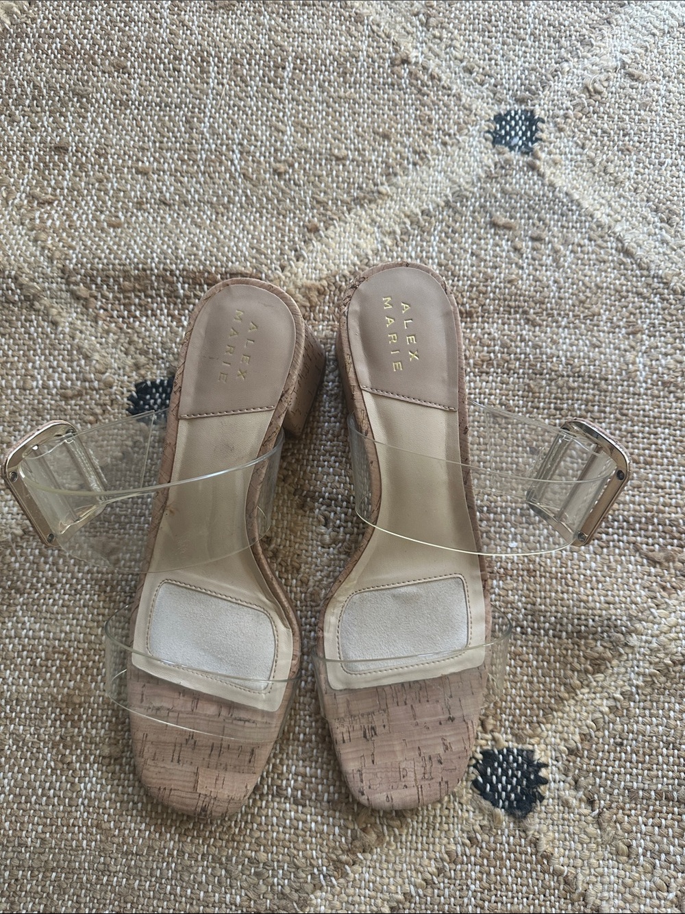 Alex Marie Clear Strap Cork Slide Sandals in Nude Tan